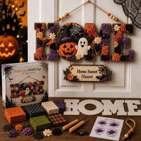 🎄🏡DIY Fabric Poke Art HOME Sign Kit – No-Sew Seasonal Door & Wall Hanging Craft