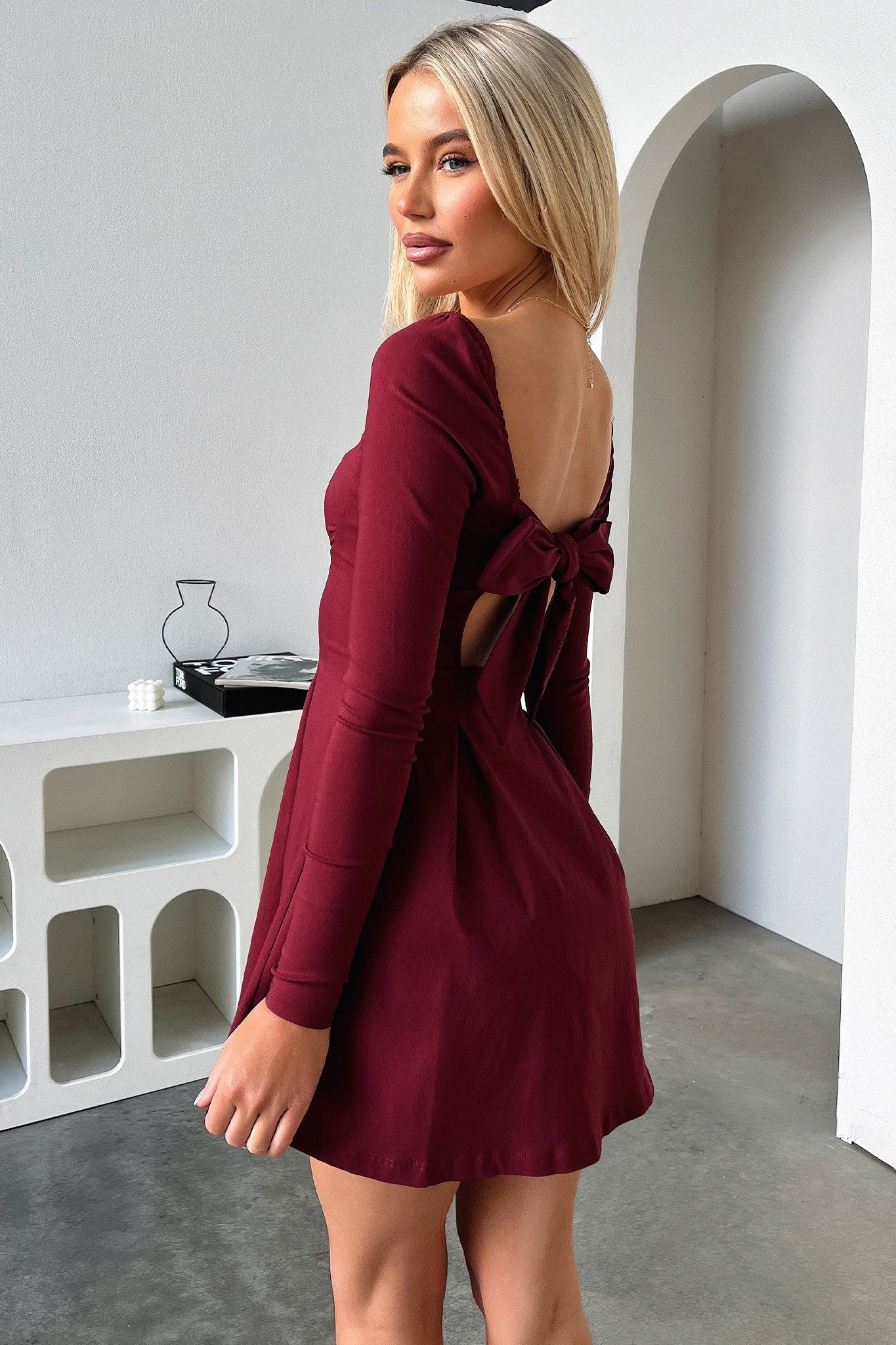 Tabitha Long Sleeve Mini Dress - Burgundy