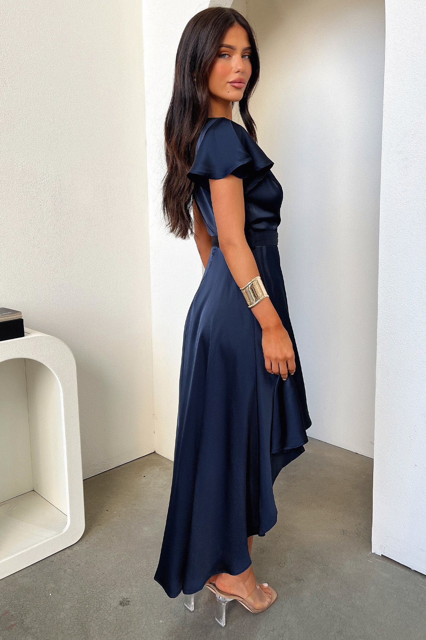 Amelia Satin Midi Dress - Navy