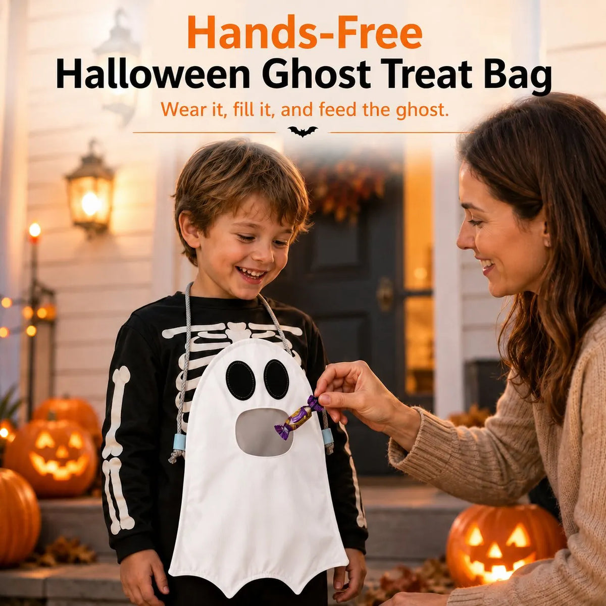 đť Hands-Free âFeed the Ghostâ Halloween Treat Bag for Kids đđŹ