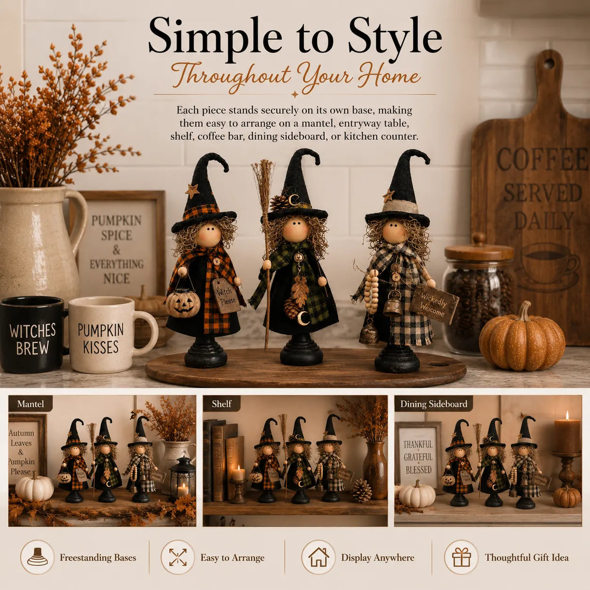 🎃🧙‍♀️Rustic Halloween Witch Figurines