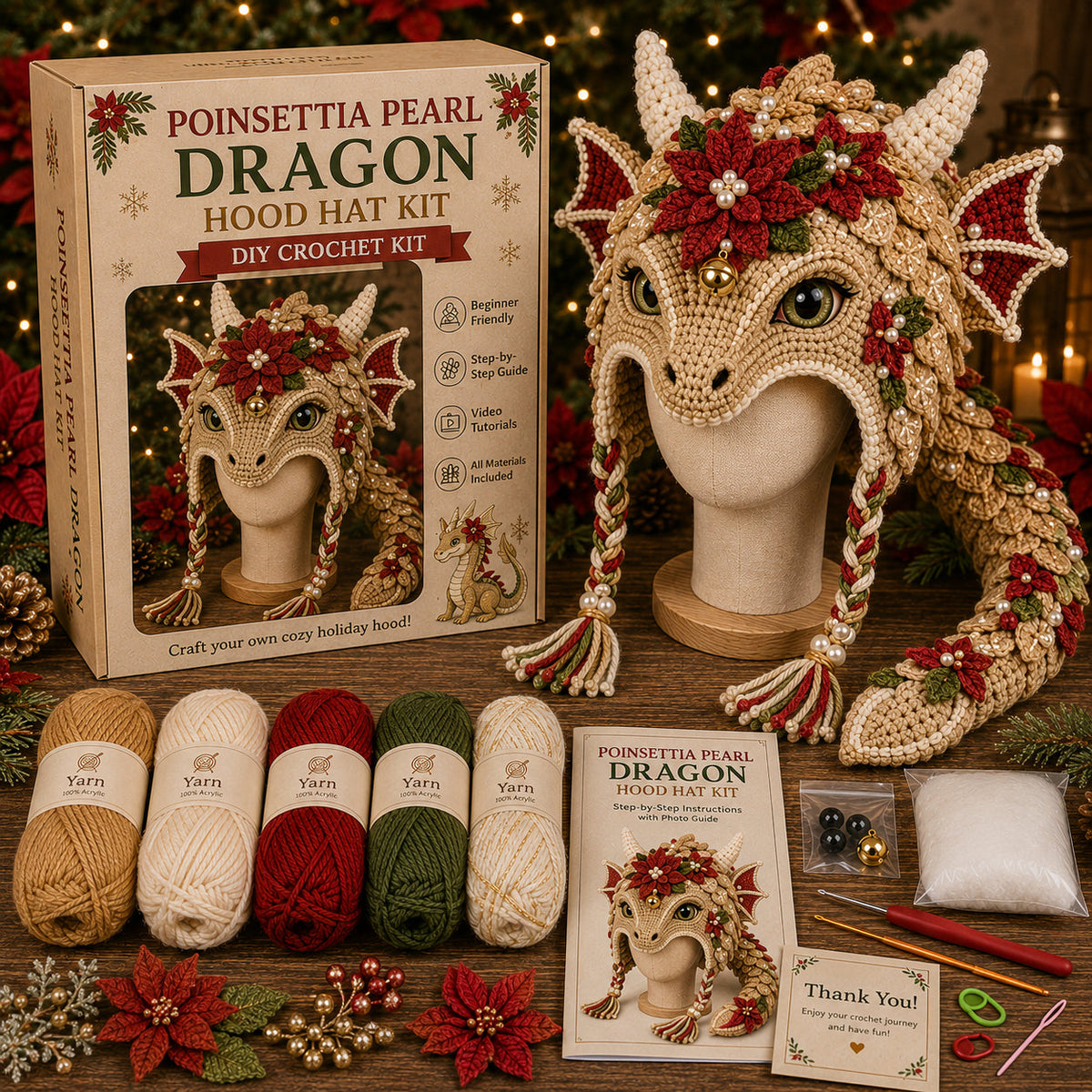 🐮🐲🎄Christmas Character Hood DIY Crochet Kit