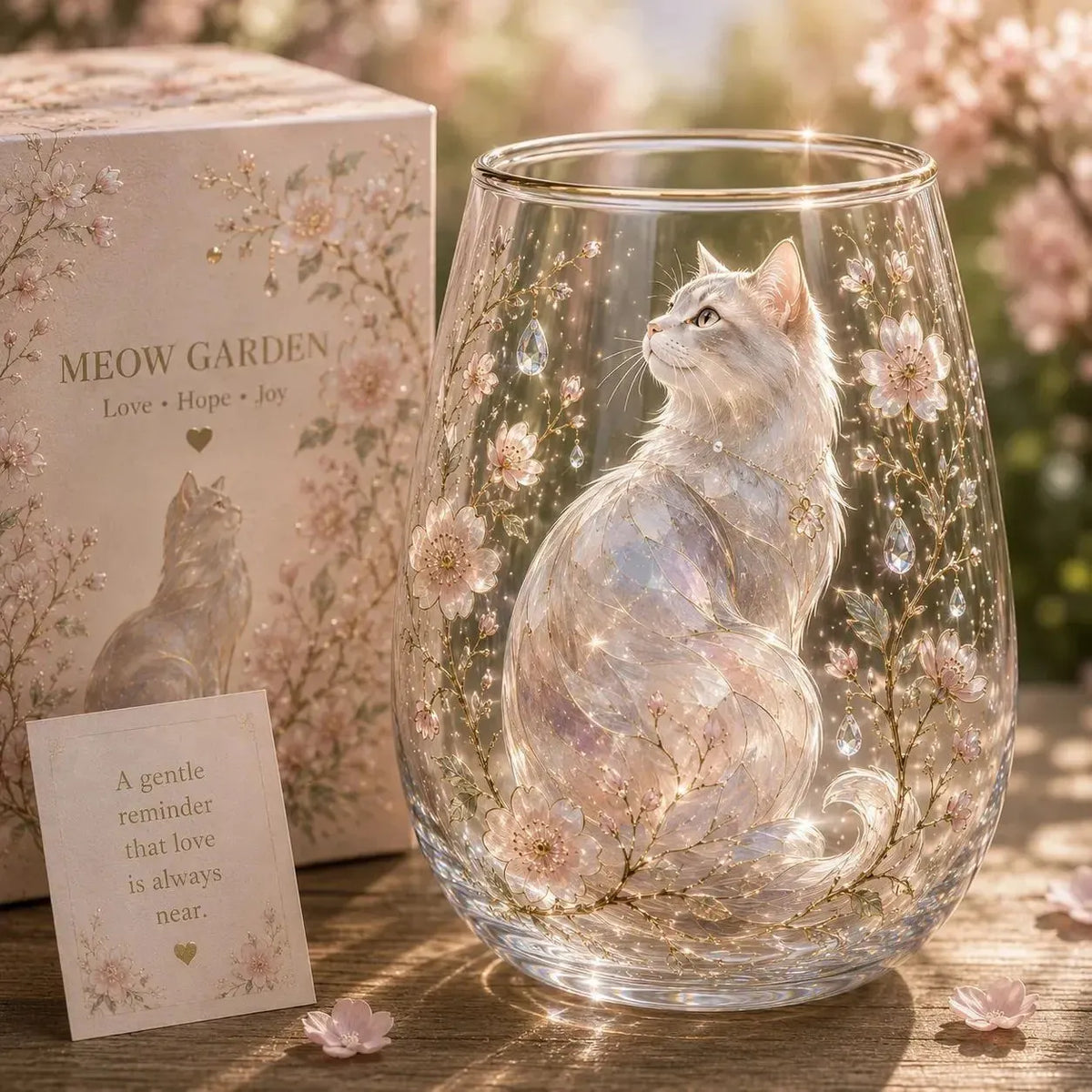 🐱MEOW GARDEN Crystal Texture Glass Cat Tumbler✨