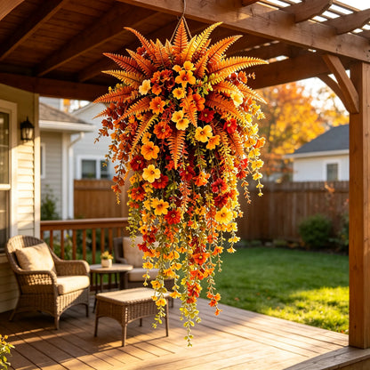 🍂Artificial Fall Harvest Hanging Basket – Autumn Porch & Door Decoration