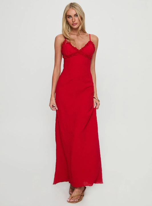 Willah Frill Trim Maxi Dress Red
