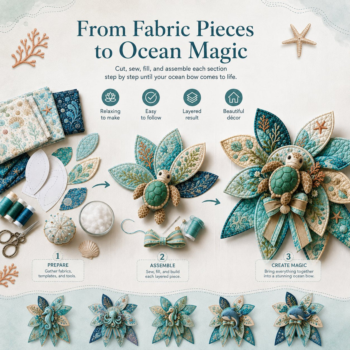 🧵🌊 Turn a few pieces of fabric into a BIG piece of coastal magic! 🐚💙