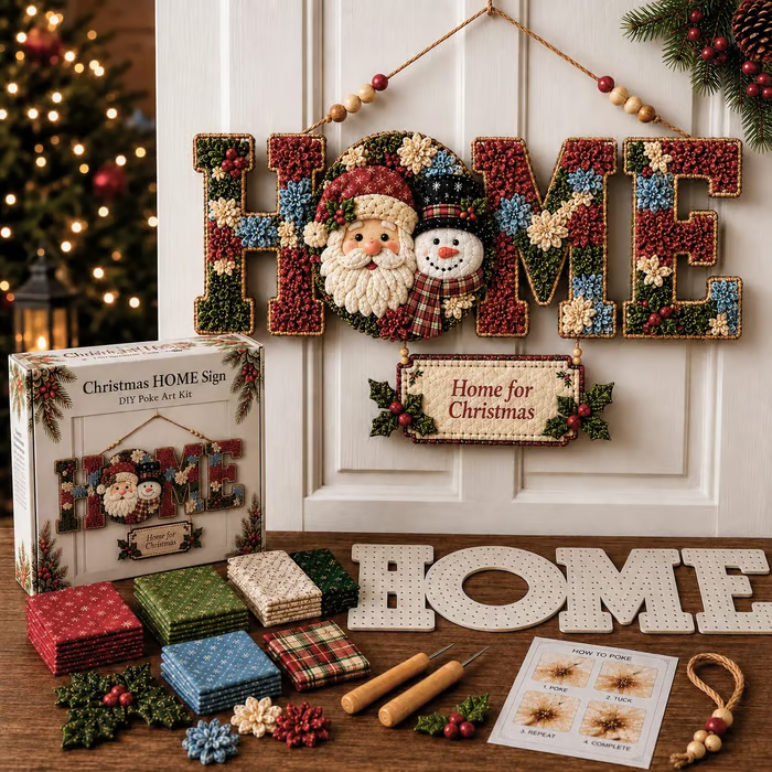 🎄🏡DIY Fabric Poke Art HOME Sign Kit – No-Sew Seasonal Door & Wall Hanging Craft