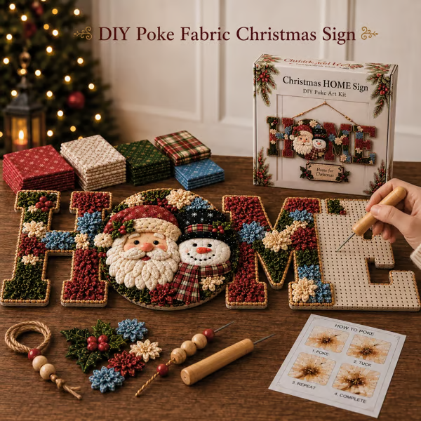 🎄🏡DIY Fabric Poke Art HOME Sign Kit – No-Sew Seasonal Door & Wall Hanging Craft