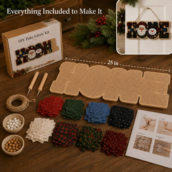 🎄🏡DIY Fabric Poke Art HOME Sign Kit – No-Sew Seasonal Door & Wall Hanging Craft