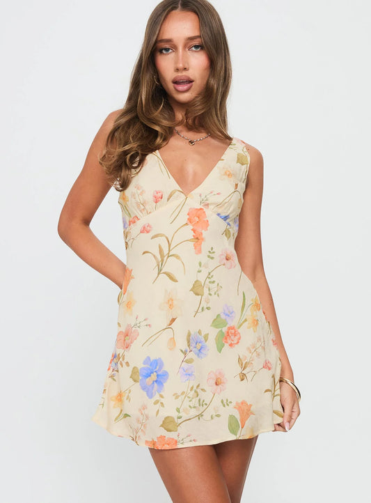 Pennie Bias Mini Dress Cream / Floral