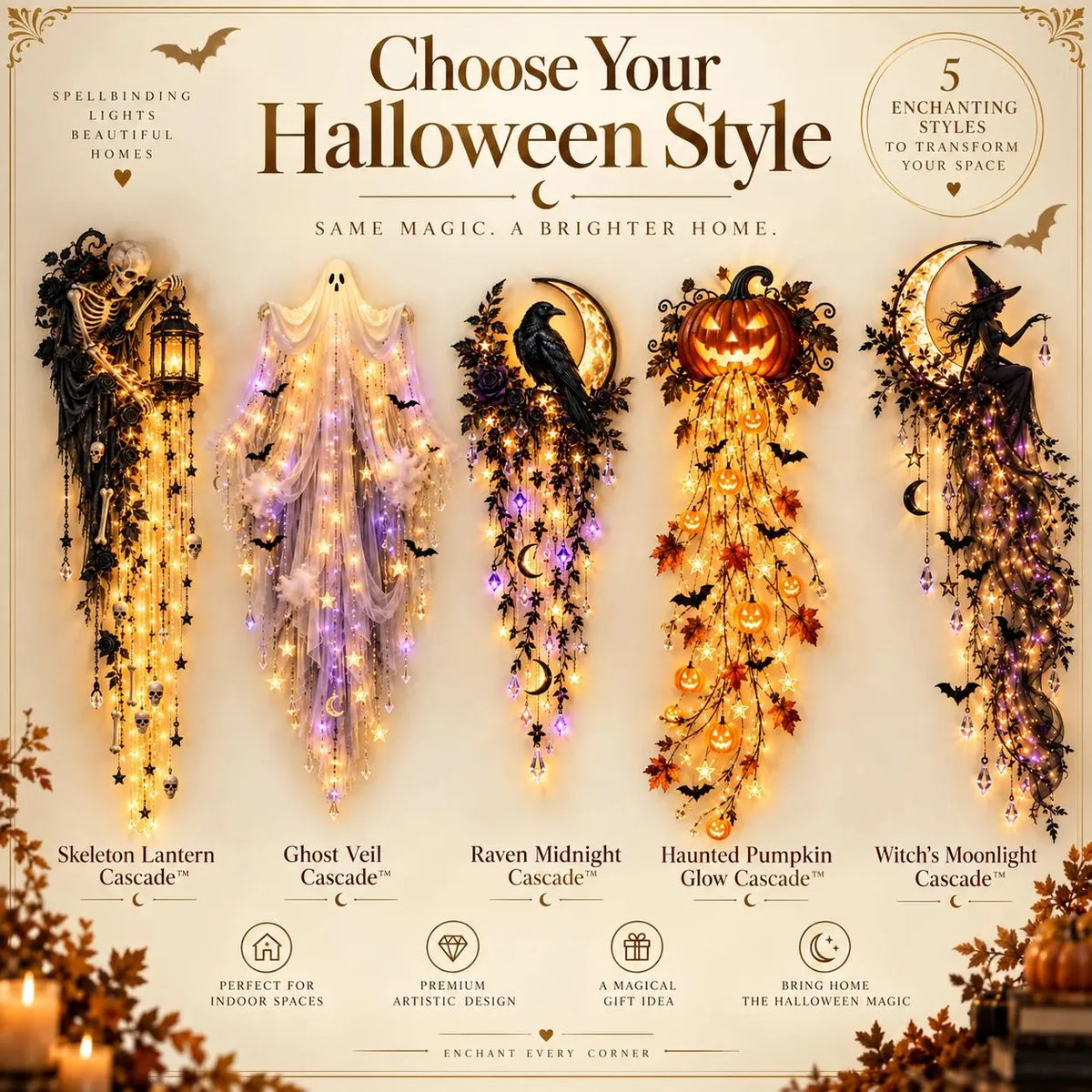 🎃 Halloween Cascade Wall Light Collection | 5 Gothic Glowing Designs for Entryways, Living Rooms & Stair Walls ✨