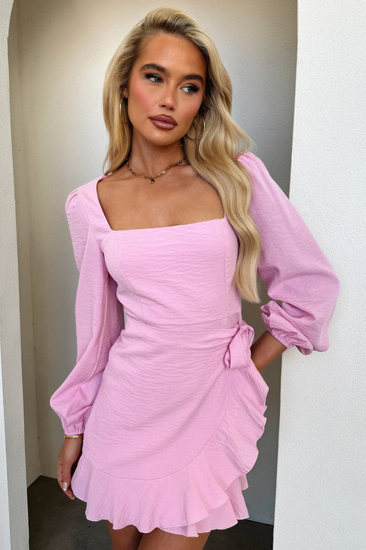 Silvana Long Sleeve Wrap Mini Dress - Pink