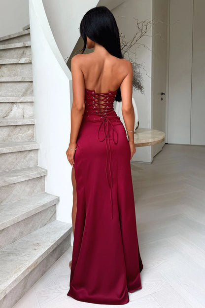 Manali Strapless Corset Maxi Dress - Burgundy