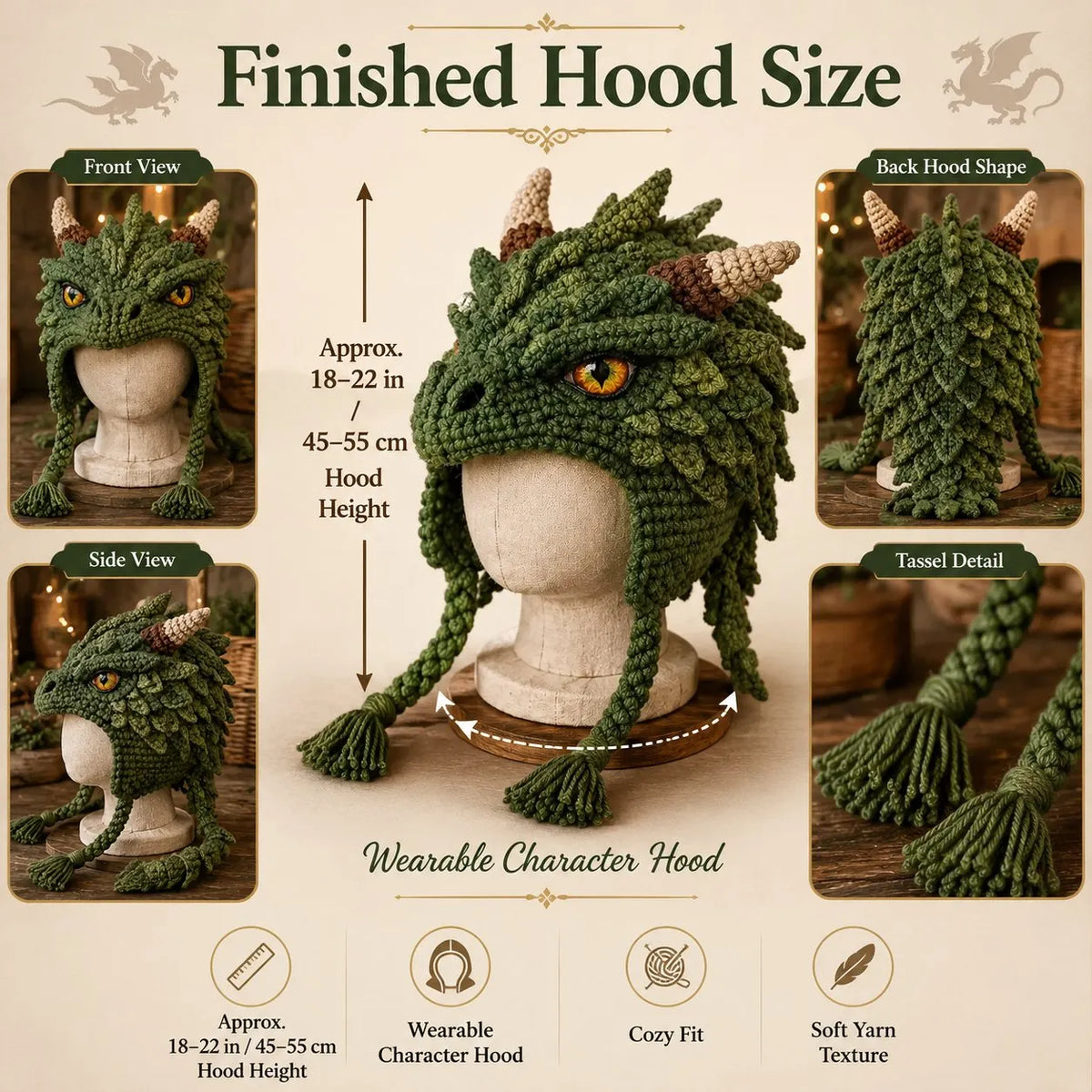 🧵Fantasy Hood Hat DIY Crochet Kit – Create Your Own Magical Wearable Character Hat