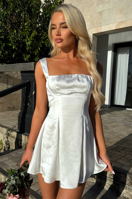 Edina Satin Mini Dress - White