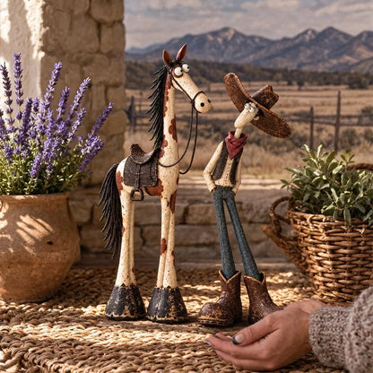 🤠🐴Whimsical Western Cowboy & Horse Figurine Duo