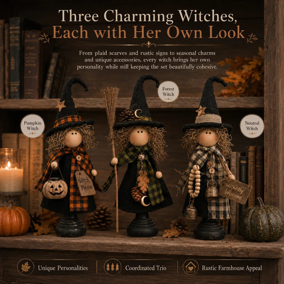 🎃🧙‍♀️Rustic Halloween Witch Figurines