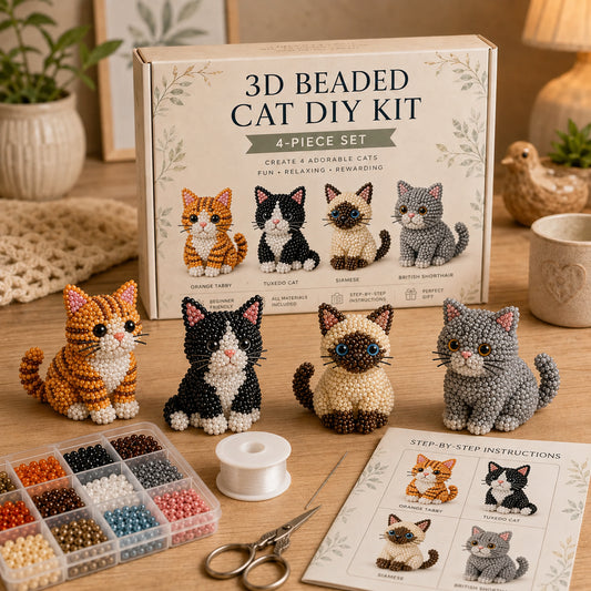 3D Beaded Cat DIY Kit – Adorable 4-Piece Cat Craft Set