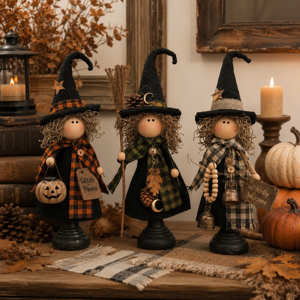 🎃🧙‍♀️Rustic Halloween Witch Figurines