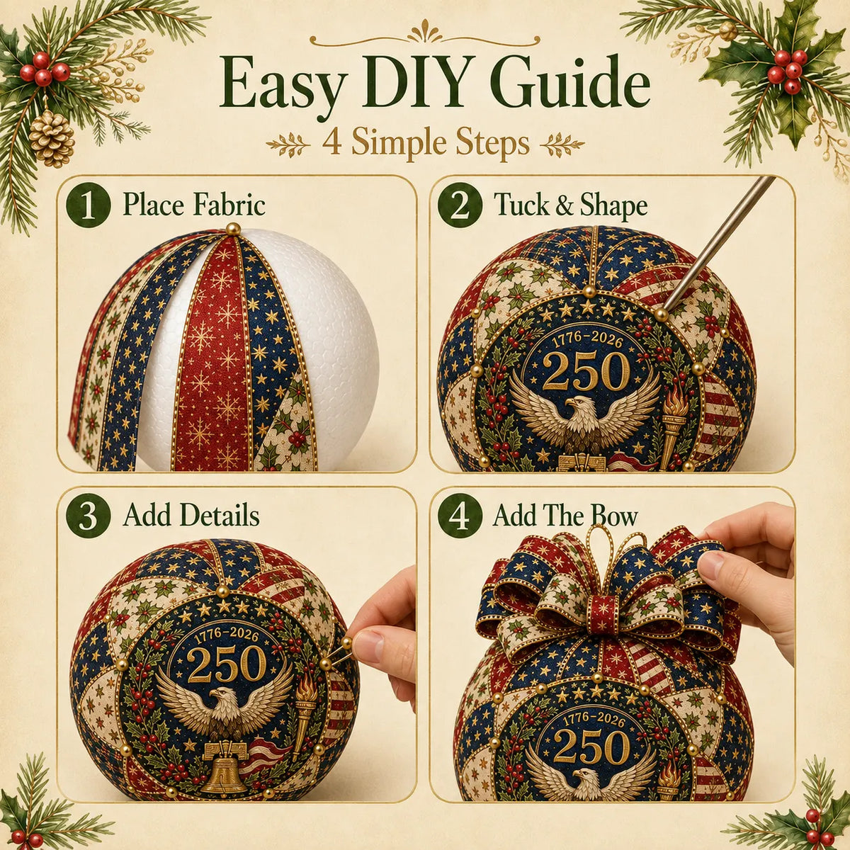 ❤️🎄 USA 250th Anniversary Christmas Patchwork Ornament DIY Kit