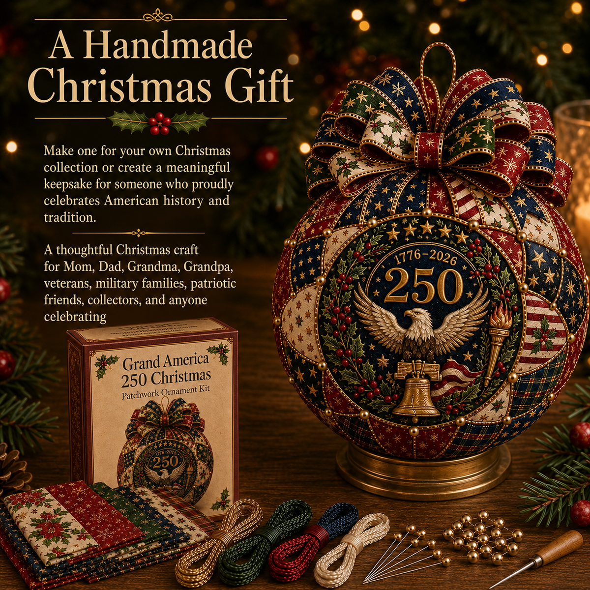 ❤️🎄 USA 250th Anniversary Christmas Patchwork Ornament DIY Kit