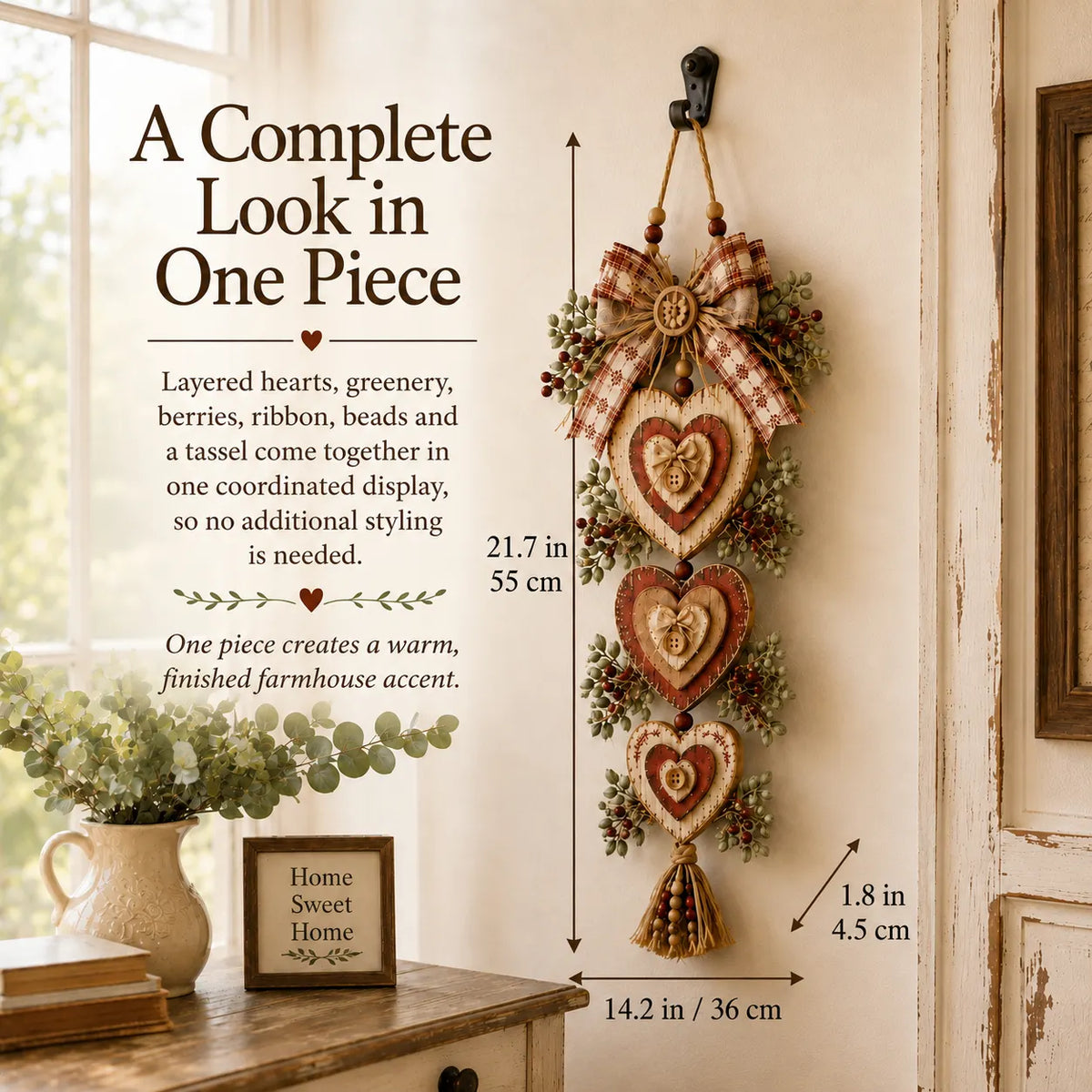 Vintage Farmhouse Layered Heart Wall Hanging