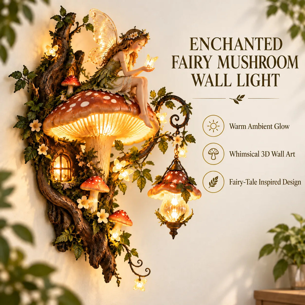🧚🍄 Enchanted Mushroom Fairy Wall Light