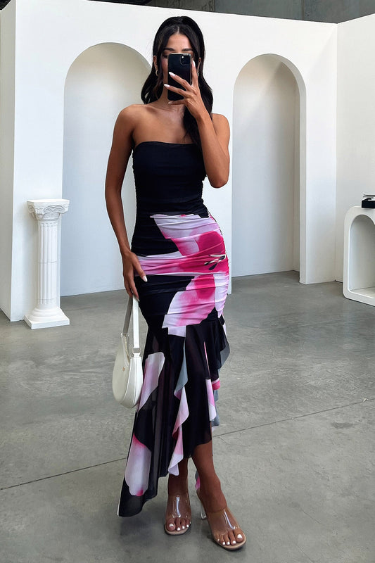 Alrita Strapless Midi Dress - Black