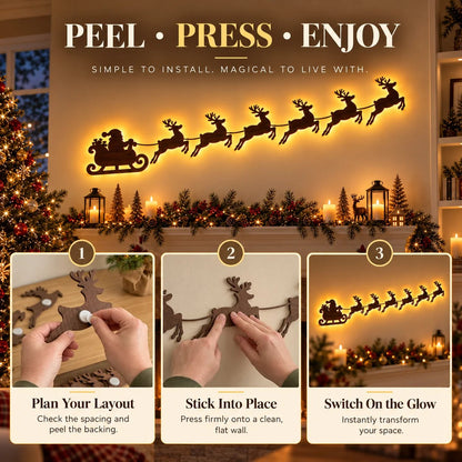 🦌 Santa Sleigh & 6 Reindeer LED Wall Display – Warm Christmas Glow(Individual Lights + Remote Control)