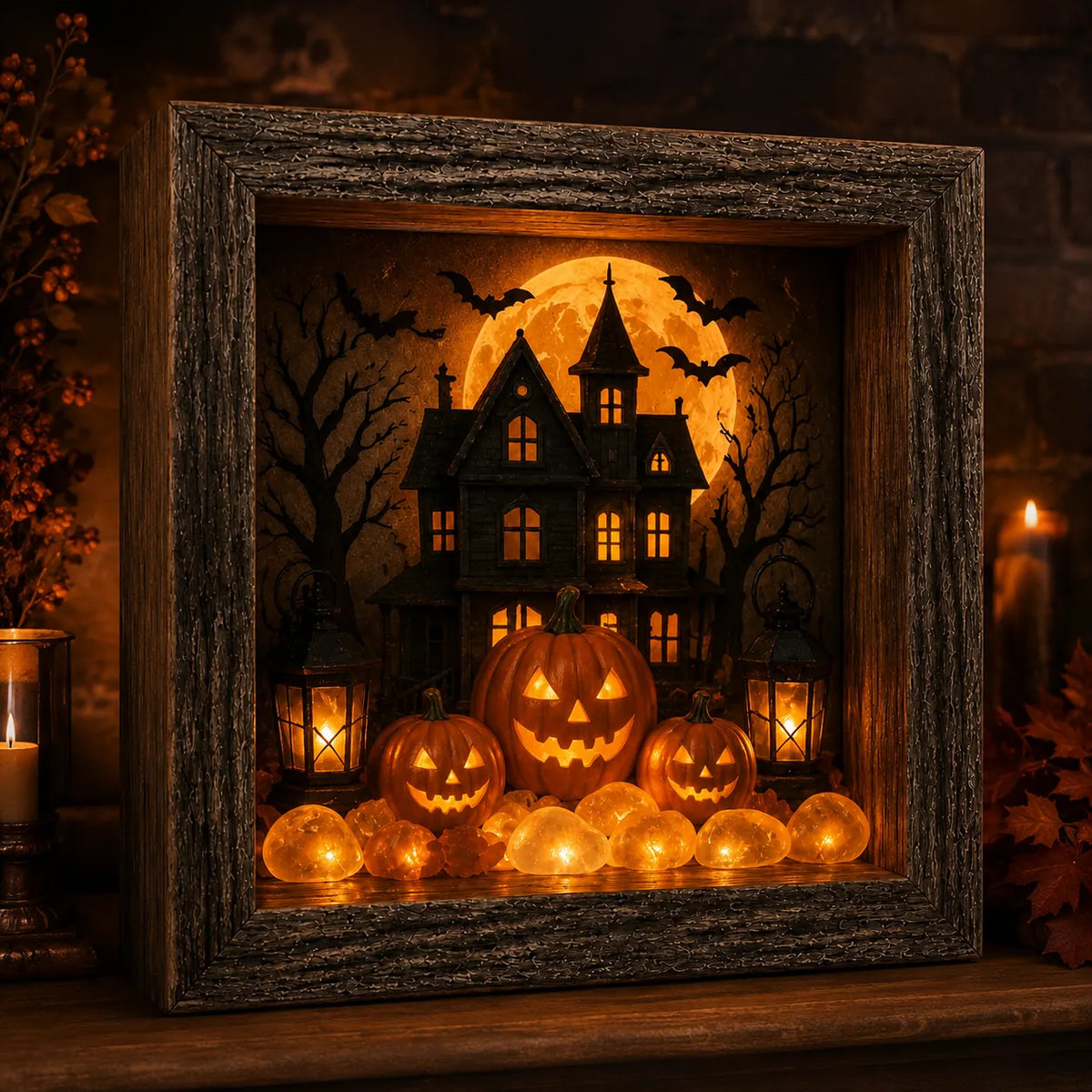 🎃DIY Lighted Halloween Shadow Box Kit – Warm LED Fall Decor & Easy Seasonal Craft