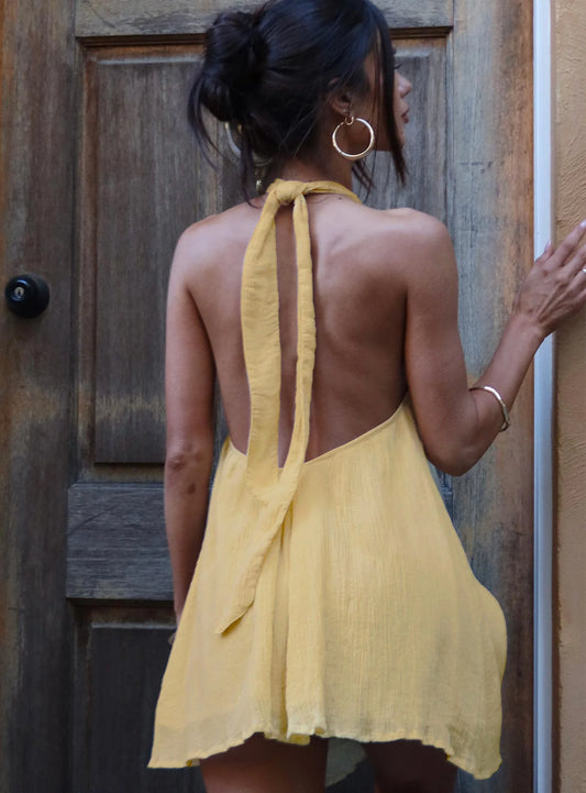 Kaiko Halter Mini Dress Yellow