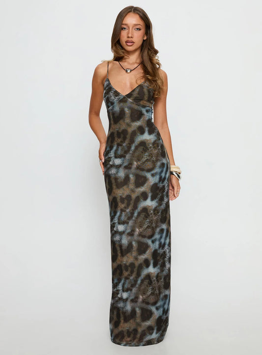 Saphrona V-neck Maxi Dress Leopard