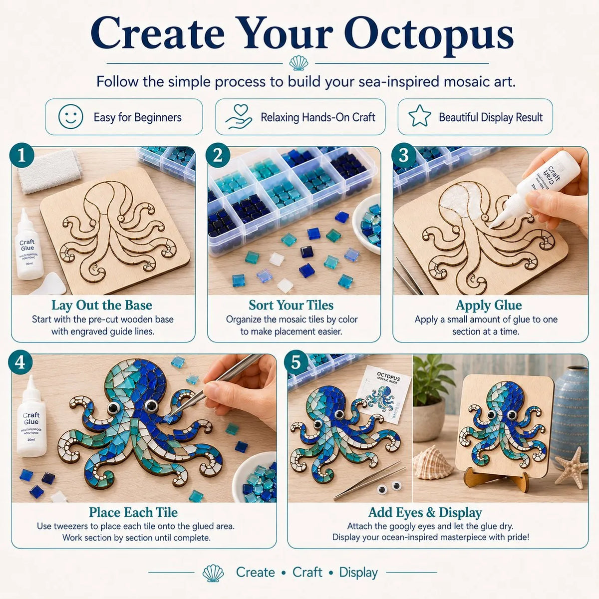 🌊 Octopus Mosaic Kit | Beginner-Friendly DIY Glass Craft with Step-by-Step Instructions