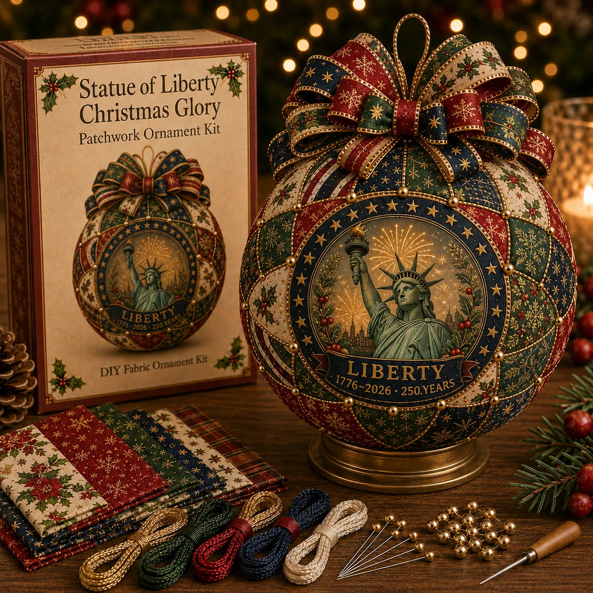 ❤️🎄 USA 250th Anniversary Christmas Patchwork Ornament DIY Kit