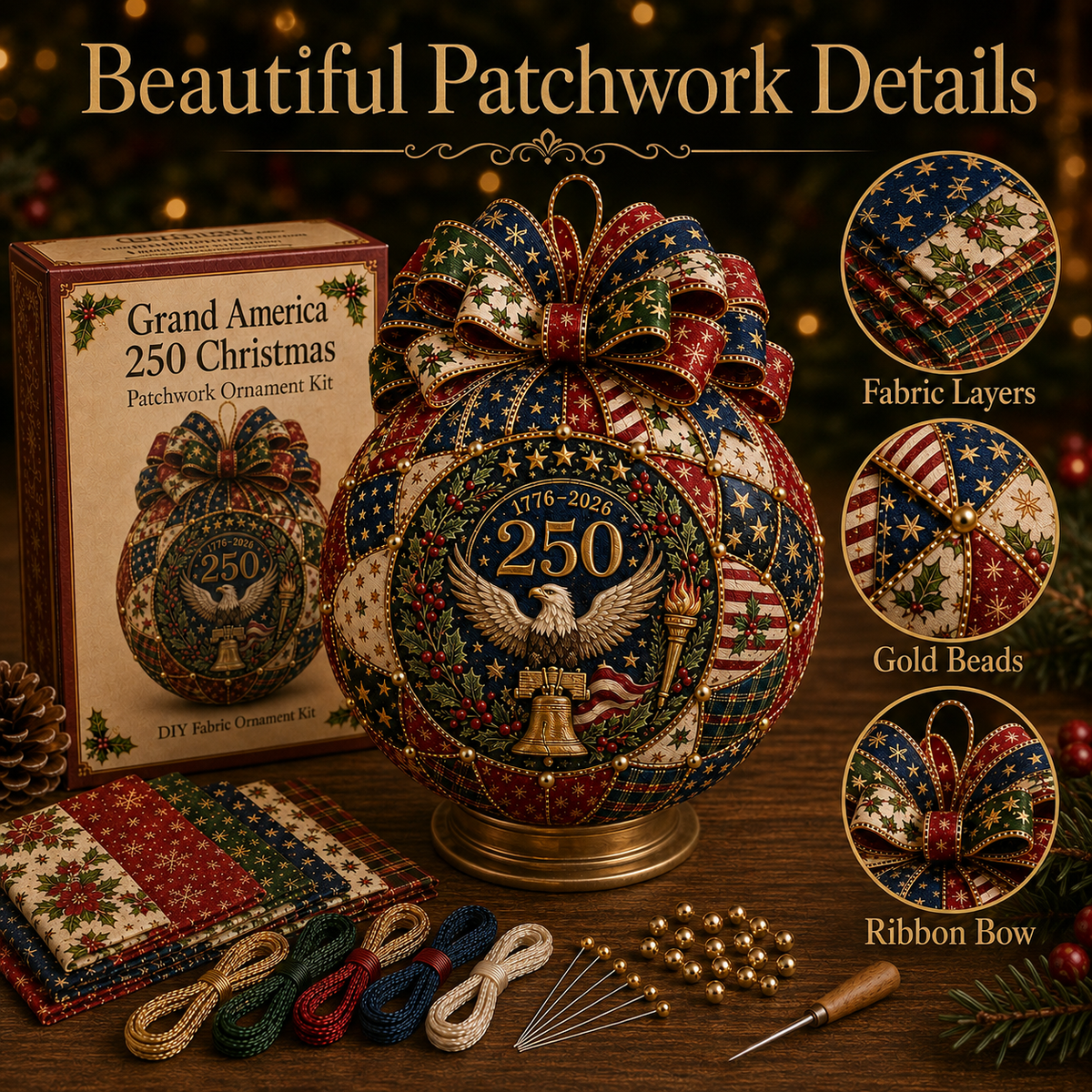 ❤️🎄 USA 250th Anniversary Christmas Patchwork Ornament DIY Kit