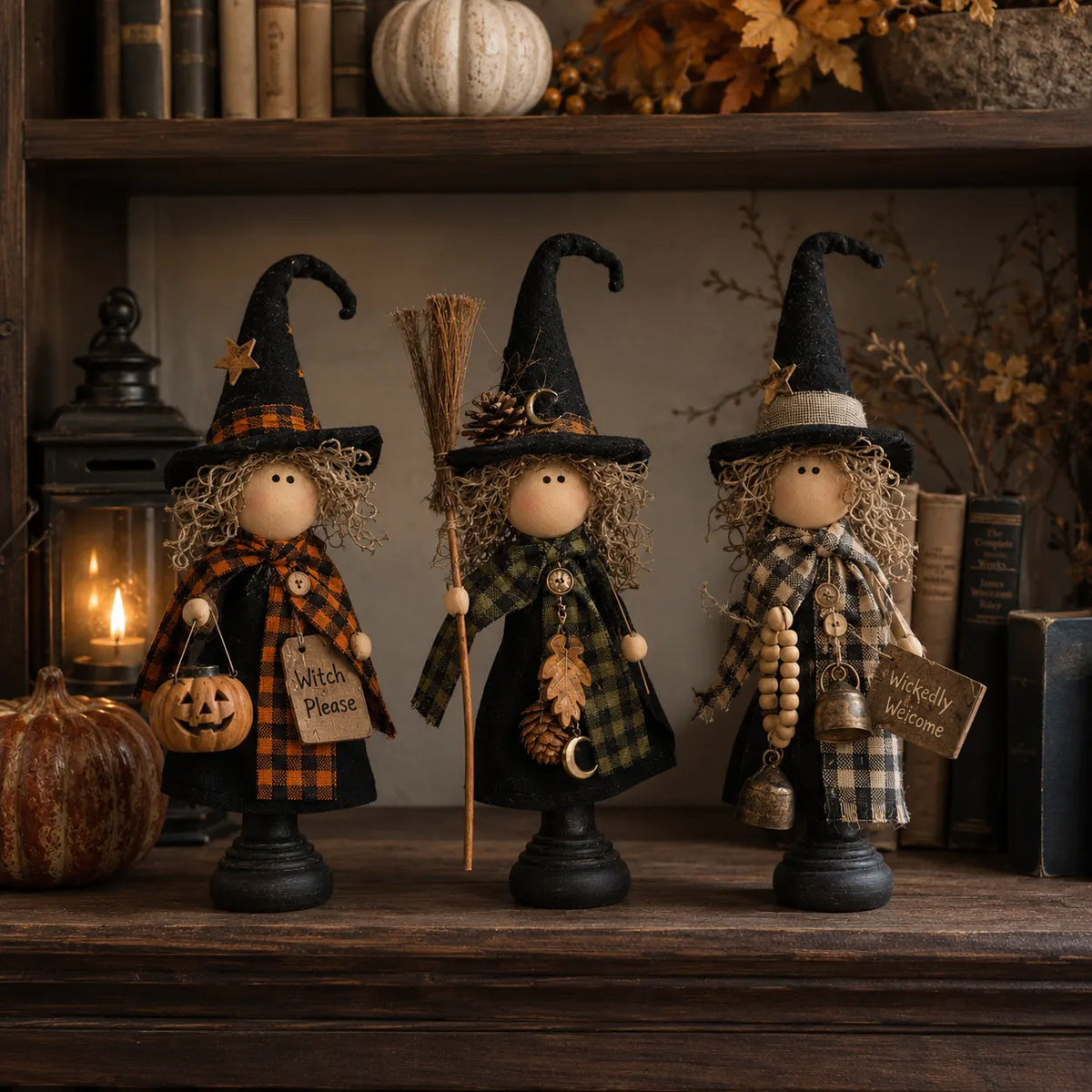 🎃🧙‍♀️Rustic Halloween Witch Figurines