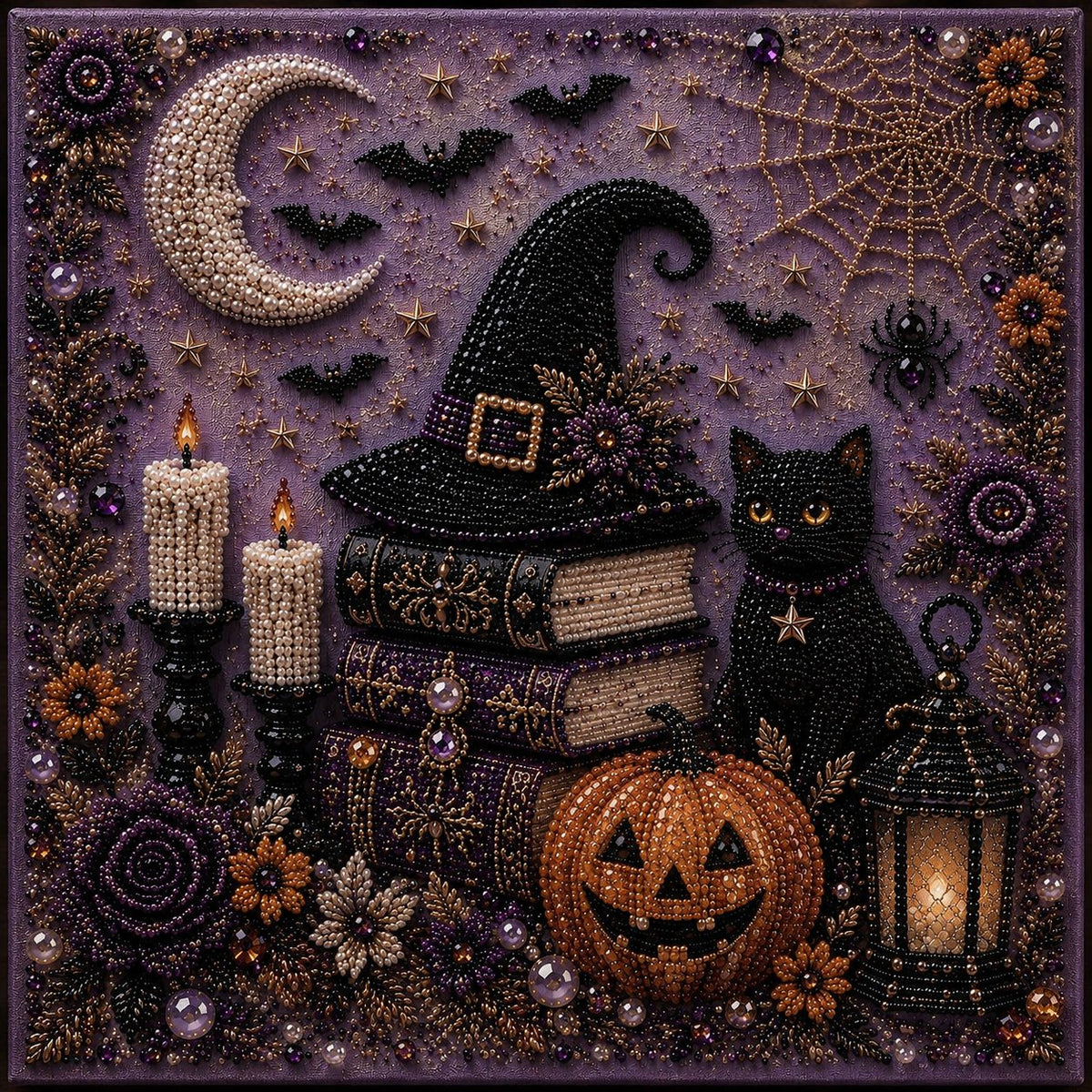 🧘Relaxing & Beginner-Friendly👻Cute Ghosts Pumpkins 3D Pearl Mosaic Art Kit