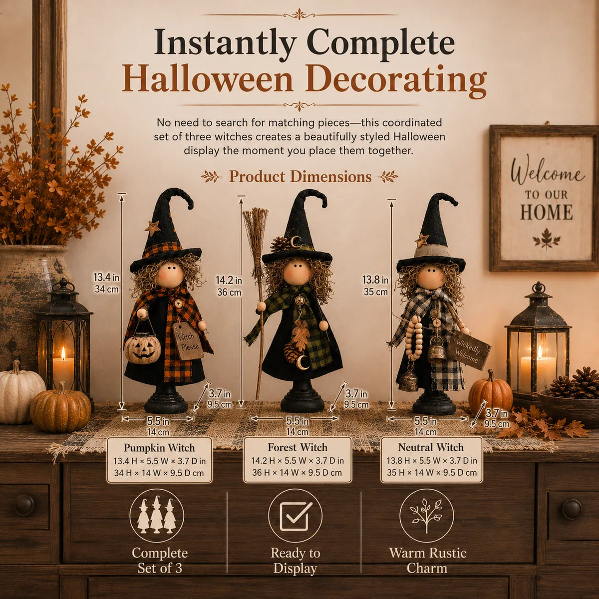 🎃🧙‍♀️Rustic Halloween Witch Figurines