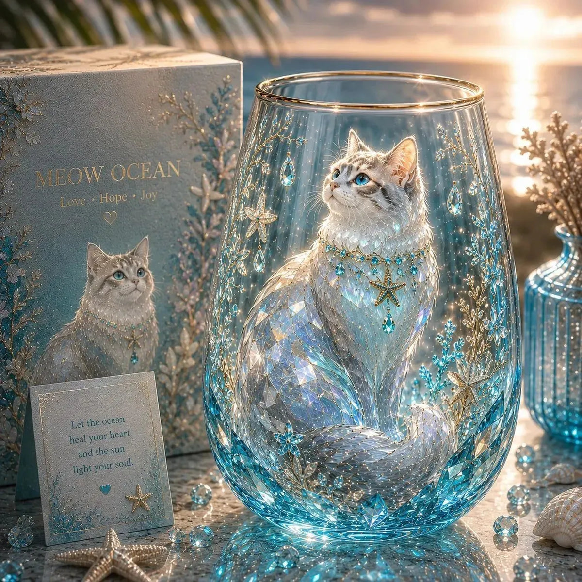 🐱MEOW GARDEN Crystal Texture Glass Cat Tumbler✨