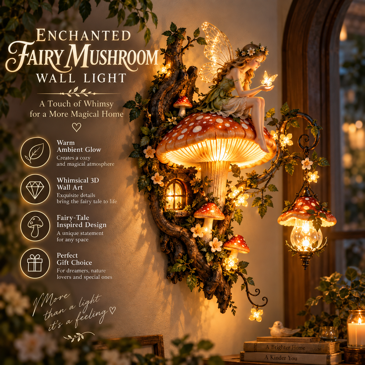 🧚🍄 Enchanted Mushroom Fairy Wall Light