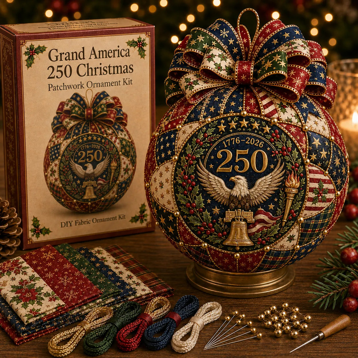 ❤️🎄 USA 250th Anniversary Christmas Patchwork Ornament DIY Kit
