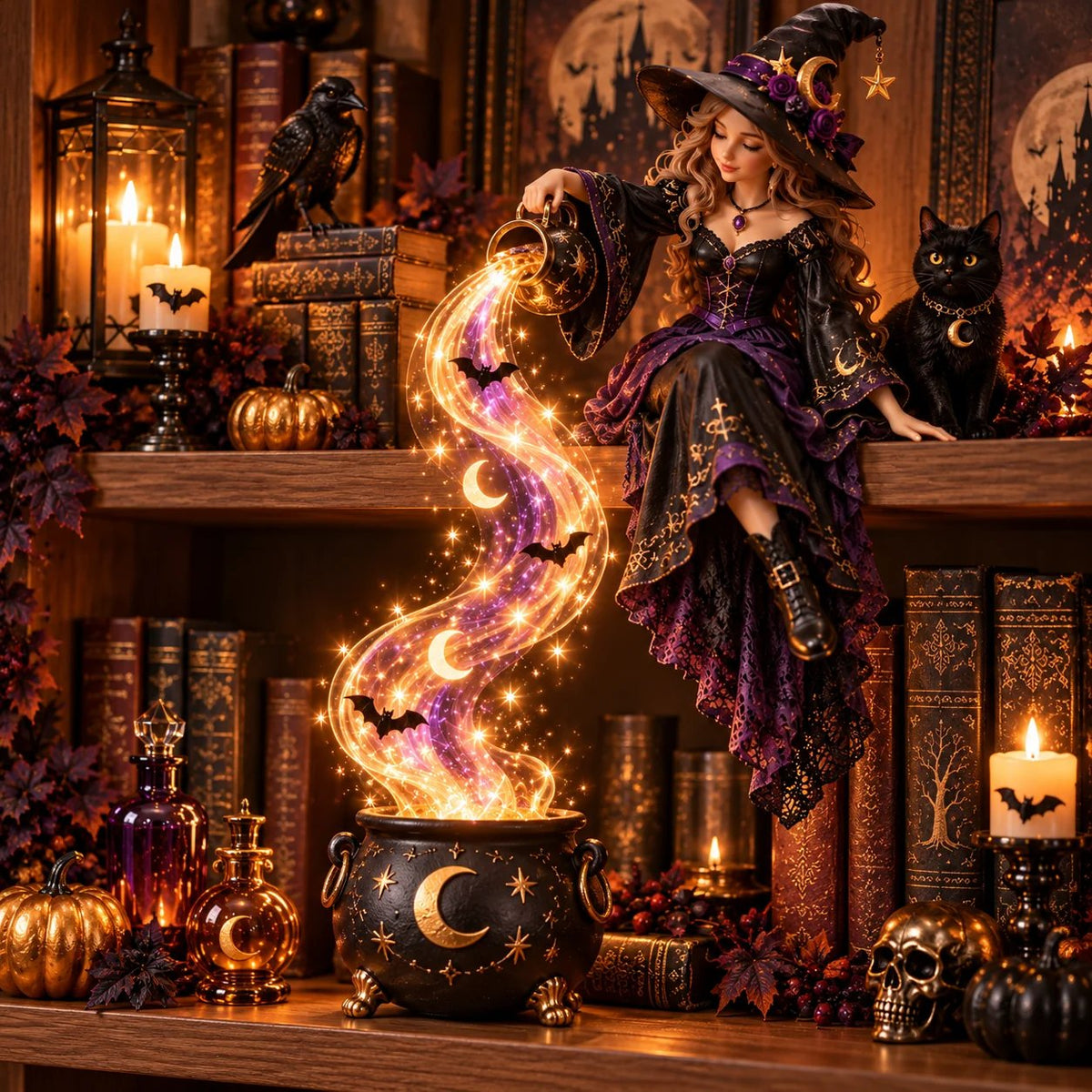 ✨ Halloween Magic Cascade Shelf Light CollectionTM – Enchanted Bookcase Decor