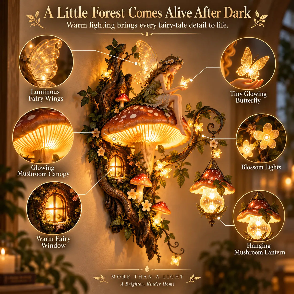 🧚🍄 Enchanted Mushroom Fairy Wall Light