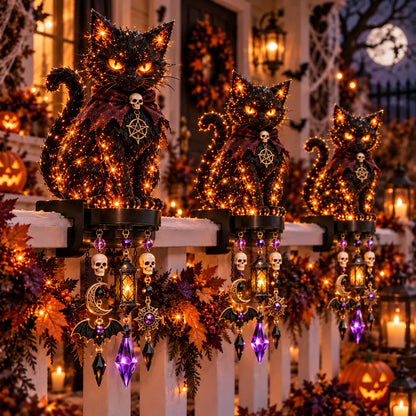 🔥😍🎃 Halloween Character Glow Cascade Railing Lights – Pumpkin, Witch, Ghost & Black Cat