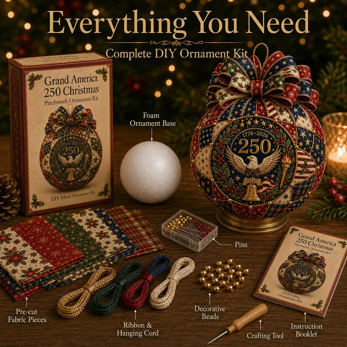 ❤️🎄 USA 250th Anniversary Christmas Patchwork Ornament DIY Kit