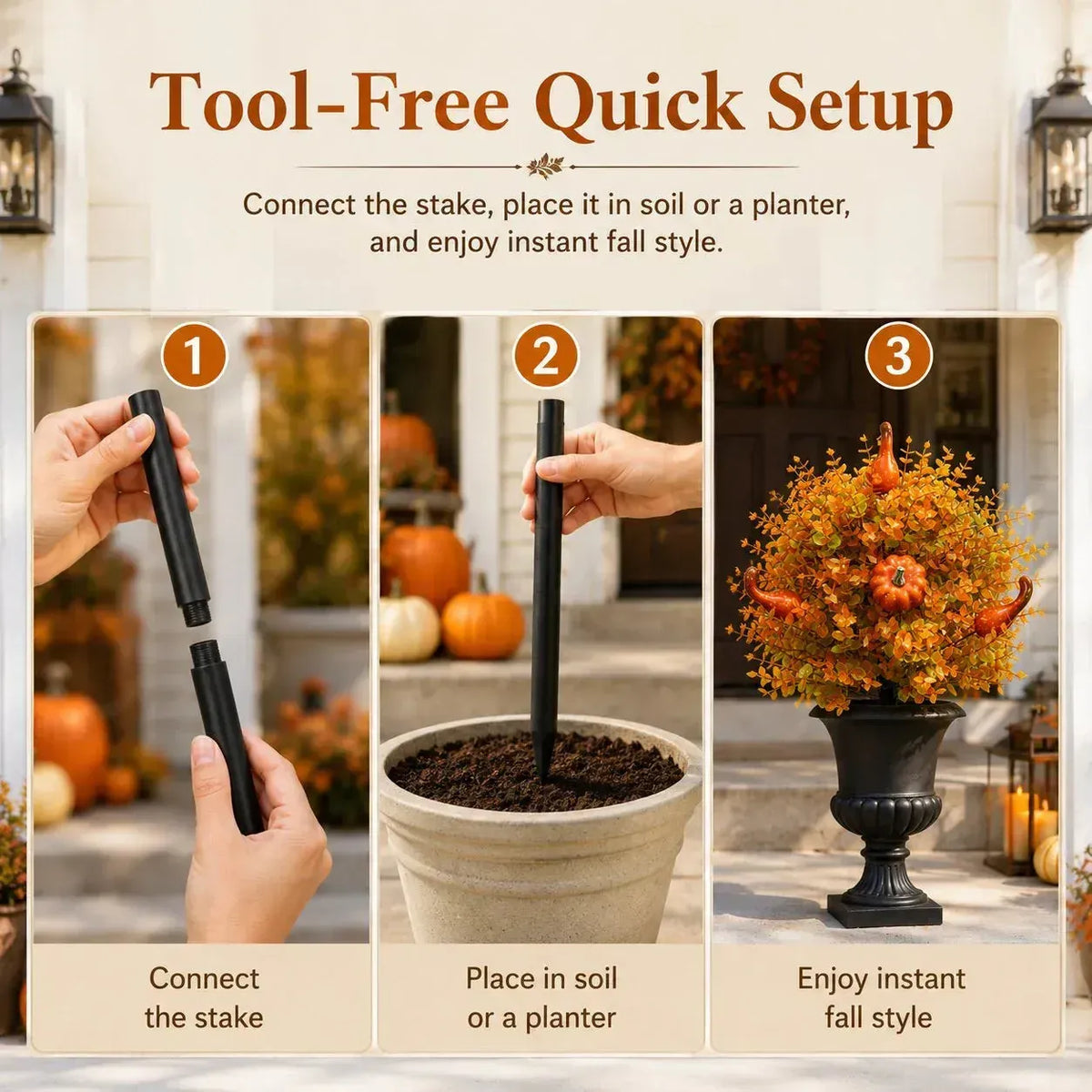 🍂Artificial Fall Pumpkin Tree Stakes– 🧡Full, Lush & Fade-Resistant